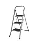3-Step Grey Metal Ladder With Non-Slip Steps