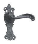 Antique Black Ironwork Fleur-de-ley Lever Door Handle on Backplate