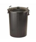 Black Refuse Bin with Lid and Metal Clip Handles - 80L