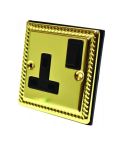CED 1 Gang 13A Georgian Brass Black Switched Socket