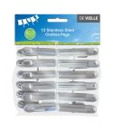 De Vielle Stainless Steel Clothes Pegs - Pack of 12
