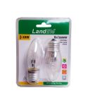 Landlite 28w Eco Halogen Clear Candle E27 Lightbulb - Pack of 2