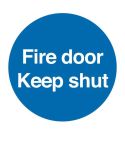 Blue PVC Scripted Fire Door Keep Shut Sign - 100mmx100mm