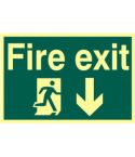 Fire exit running man arrow down - Self Adhesive Sign (300 x 200mm)