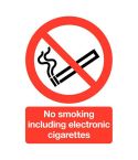 Red PVC Scripted No Smoking Including E-Cigarettes Sign - 200mmx300mm