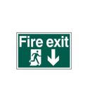 Green PVC Scripted Fire Exit Sign - Direction Pointing Down - 300mmx200mm