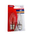 Status 60w Clear Candle BC / B22 Lightbulb - Pack of 2