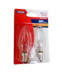 Status 60w Clear Candle SES / E14 Lightbulb - Pack of 2