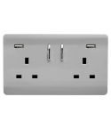 Trendi 13amp 2 Gang Switched Socket with 2x USB - Brushed Steel 