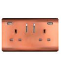 Trendi 13amp 2 Gang Switched Socket with 2x USB - Copper 