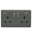 Trendi 2 Gang 13Amp Switched Socket With 2x USB Charcoal Grey 