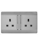 Trendi 2 Gang Long Switched Plug Socket 13amp - Stainless Steel 