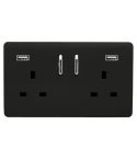 Trendi 13Amp 2 Gang Switched Socket With 2x USB - Piano Black
