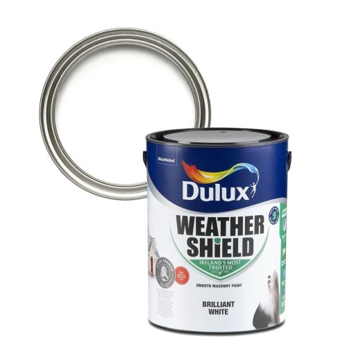 Buy a Dulux Weathershield Smooth Masonry Paint Brilliant White 5L Online in Ireland at Lenehans.ie Your Exterior Paint DIY Products Expert
