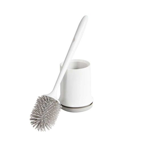 Silicone Toilet Brush Set Plastic Holder with Spare Replacement
