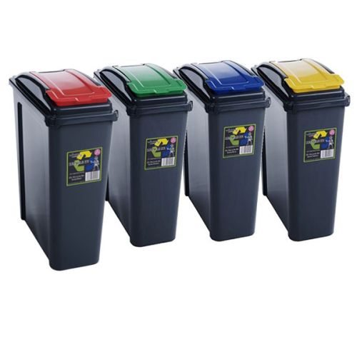 Wham 25L Slimline Home Trash Waste Plastic Recycling Bin 3 Piece Set Red/Blue/Yellow by Wham 