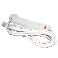 4 Way Gang Mains Power Extension Lead Neon 2m White