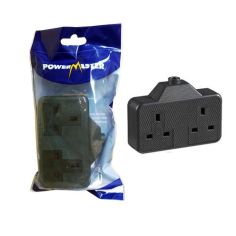 PowerMaster Black 2 Gang Rubberised Trailing Socket