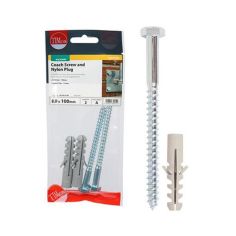 Timco 8.0 x 100 ZP Coach Screw & Nylon Plugs - Pack Of 2