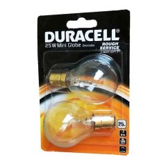 Duracell 25W Rough Service Mini Globe SBC / B15 Lightbulb - Pack Of 2