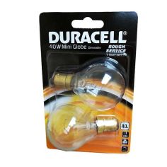 Duracell 40W Rough Service Mini Globe SBC / B15 Lightbulb - Pack Of 2