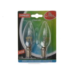 Energizer 33W Eco Halogen Clear Candle Small Screw Cap SES/E14 Light Bulb - Pack of 2