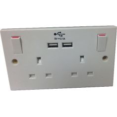 Double Switched Socket with 2 x 2.1A USB Charger Ports