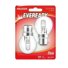 Eveready 20W Halogen Clear Golf B22 Lightbulb - Pack Of 2