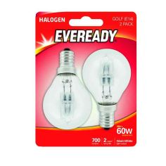 Eveready 46W Halogen Clear Golf E14 Lightbulb - Pack Of 2