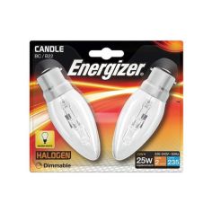 Energizer 20W Halogen Clear Candle B22 Lightbulb - Pack Of 2