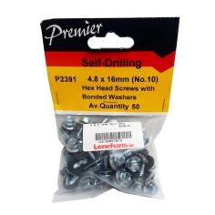 Premier Self-Drilling Hex Head Screws - 4.8 X 16mm (No.10) - Pack Of 50