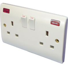 13A 2 Gang Flush Socket Switched With Pilot Light / Neon Indicator