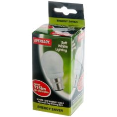 Eveready 7W CFL White Low Energy Golf Bayonet Cap Fitting B22/ BC Light Bulb