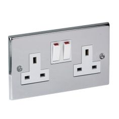 CED Polished Chrome 13A White Twin Switched Socket