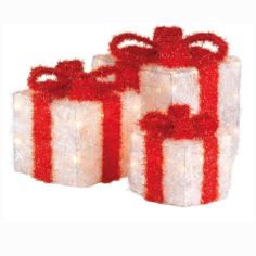 Lumineo Set Of 3 LED White & Red Gifboxes