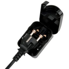 Schuko UK 3 Pin Round Plug - Black (2 Pin to 3 Pin) - Earthed