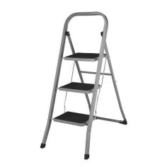 3-Step Grey Metal Ladder With Non-Slip Steps