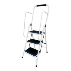 3 Tread Step Stool with Handrail White Finish