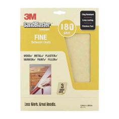 3M Sandblaster™ Fine Sandpaper - 180 Grit Pack Of 3