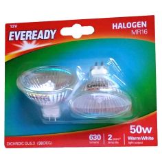 Eveready 50W Dichroic GU5.3 Halogen MR16 Light Bulb - Pack of 2