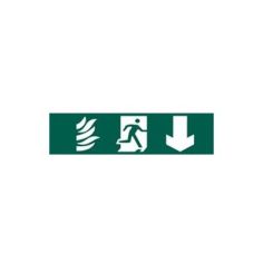 Green PVC Non-Scripted Fire Exit Sign - Direction Pointing Down - 200mmx50mm