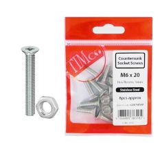 Timco S.Steel M6 X 20 CSK Socket Screws & Nuts - Pack Of 8