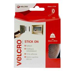 Velcro® Stick On Velcro - White 20mm X 2.5m (Holds 300g)