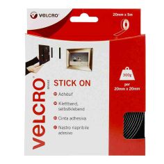 Velcro® Stick On Velcro - Black 20mm x 5m (Holds 300g)