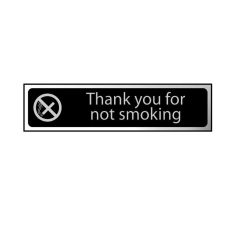 Polished Chrome Effect On Black - Thank You For Not Smoking - Self-Adhesive Sign - 200 X 50mm