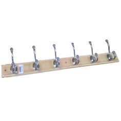 Pine & Polished Chrome 6 Ball End Hook Rail