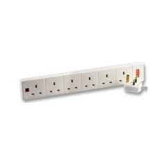 6 Way Gang Surge Protected Extension Lead Neon 2m White