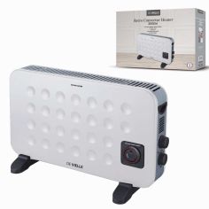 De Vielle Retro 2000W White Convector Heater - With Turbo Fan and Timer