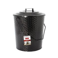 De Vielle Basket Weave Metal Coal Tub and Lid