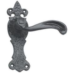 Antique Black Ironwork Fleur-de-ley Lever Door Handle on Backplate